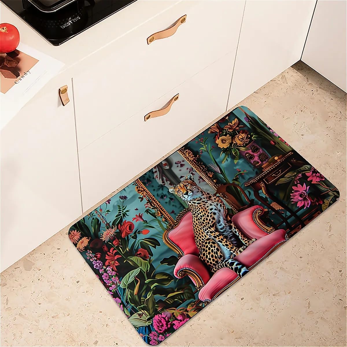 Diatomaceous Earth Bath Mat,Cheetah, Pink Couch Non-Slip Volume Super Absorbent Fast Drying Eco-Friendly Easy to Clean for Bathroom Kitchen Door mat 20×31Inch (50 * 80cm)