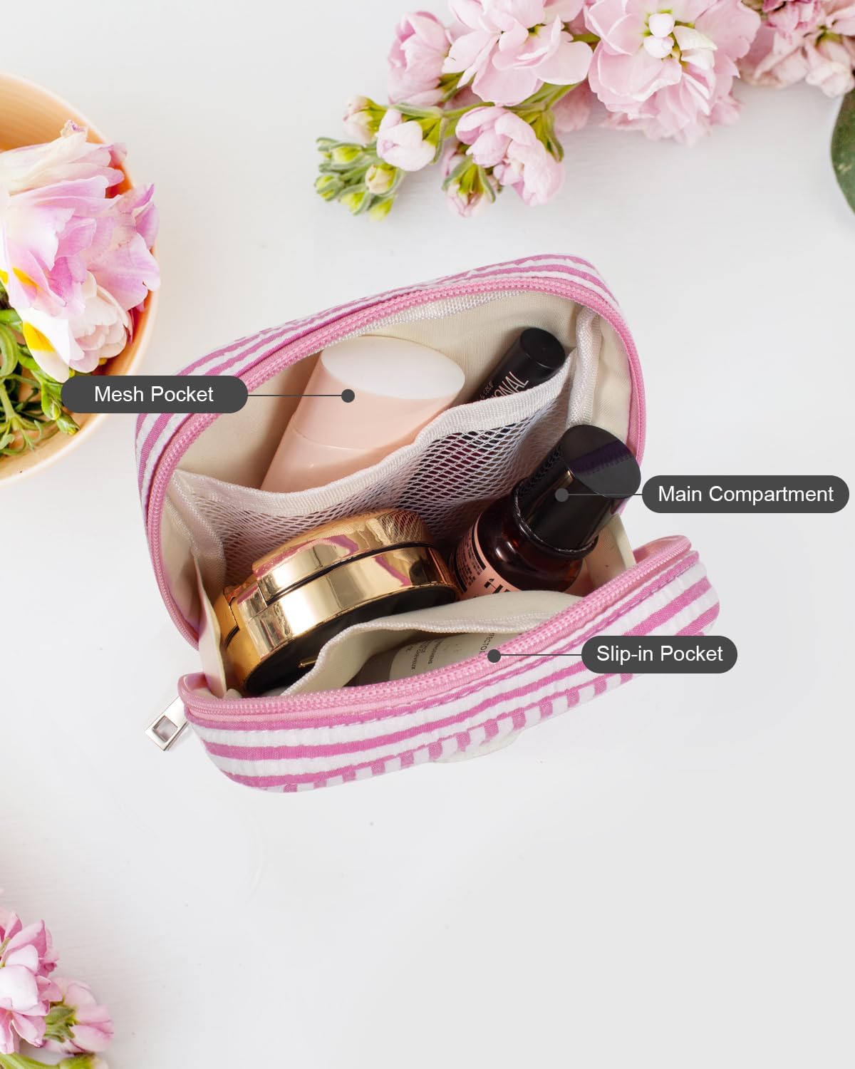 Unique Makeup Bag Cosmetic Bag, Pink Travel Toiletry Bag Sister Gifts Birthday Gifts Girlfriend Gifts for Women Her Makeup Storage Skincare Pouch