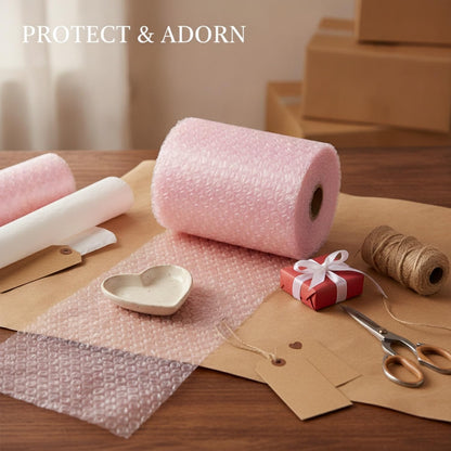 Heart Shaped Bubble Wrap Roll Pink for Gift Wrapping and Shipping Protection