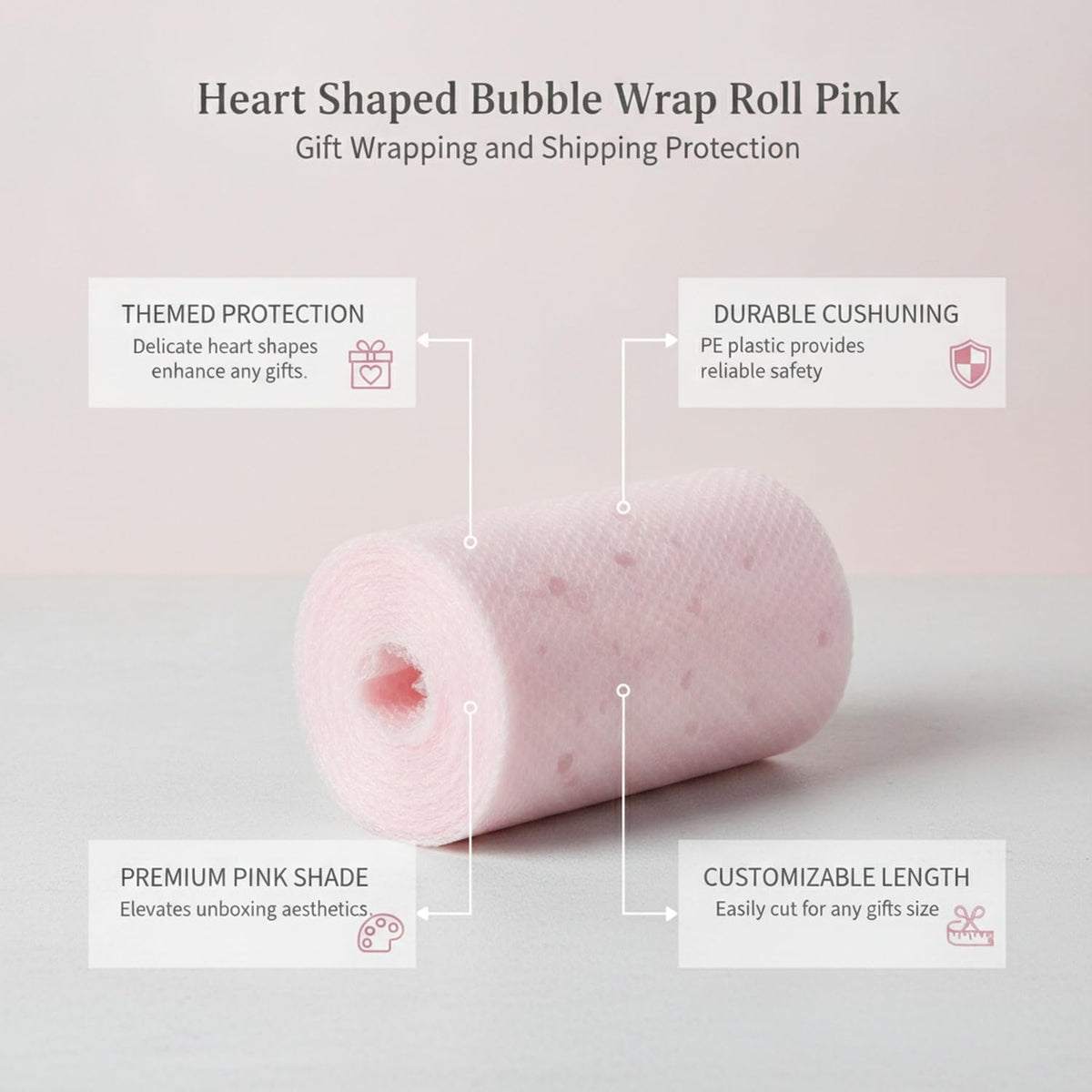 Heart Shaped Bubble Wrap Roll Pink for Gift Wrapping and Shipping Protection