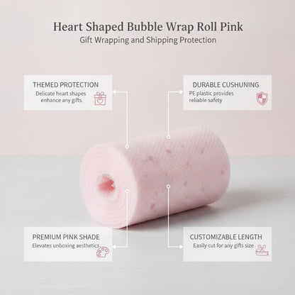 Heart Shaped Bubble Wrap Roll Pink for Gift Wrapping and Shipping Protection