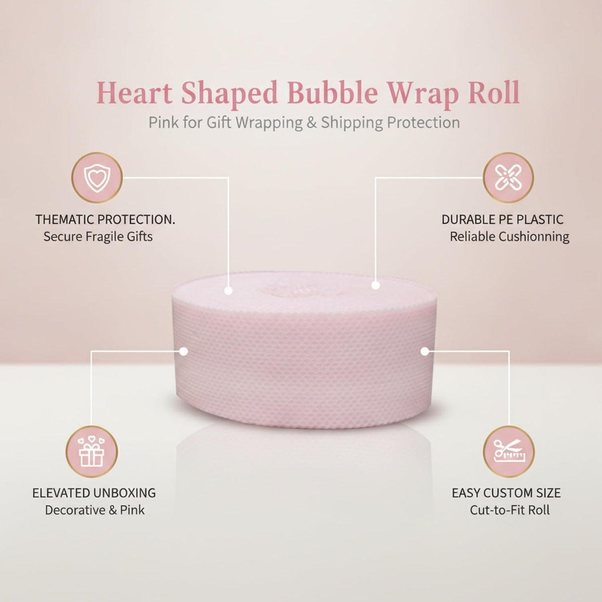 Heart Shaped Bubble Wrap Roll Pink for Gift Wrapping and Shipping Protection