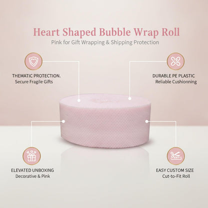 Heart Shaped Bubble Wrap Roll Pink for Gift Wrapping and Shipping Protection