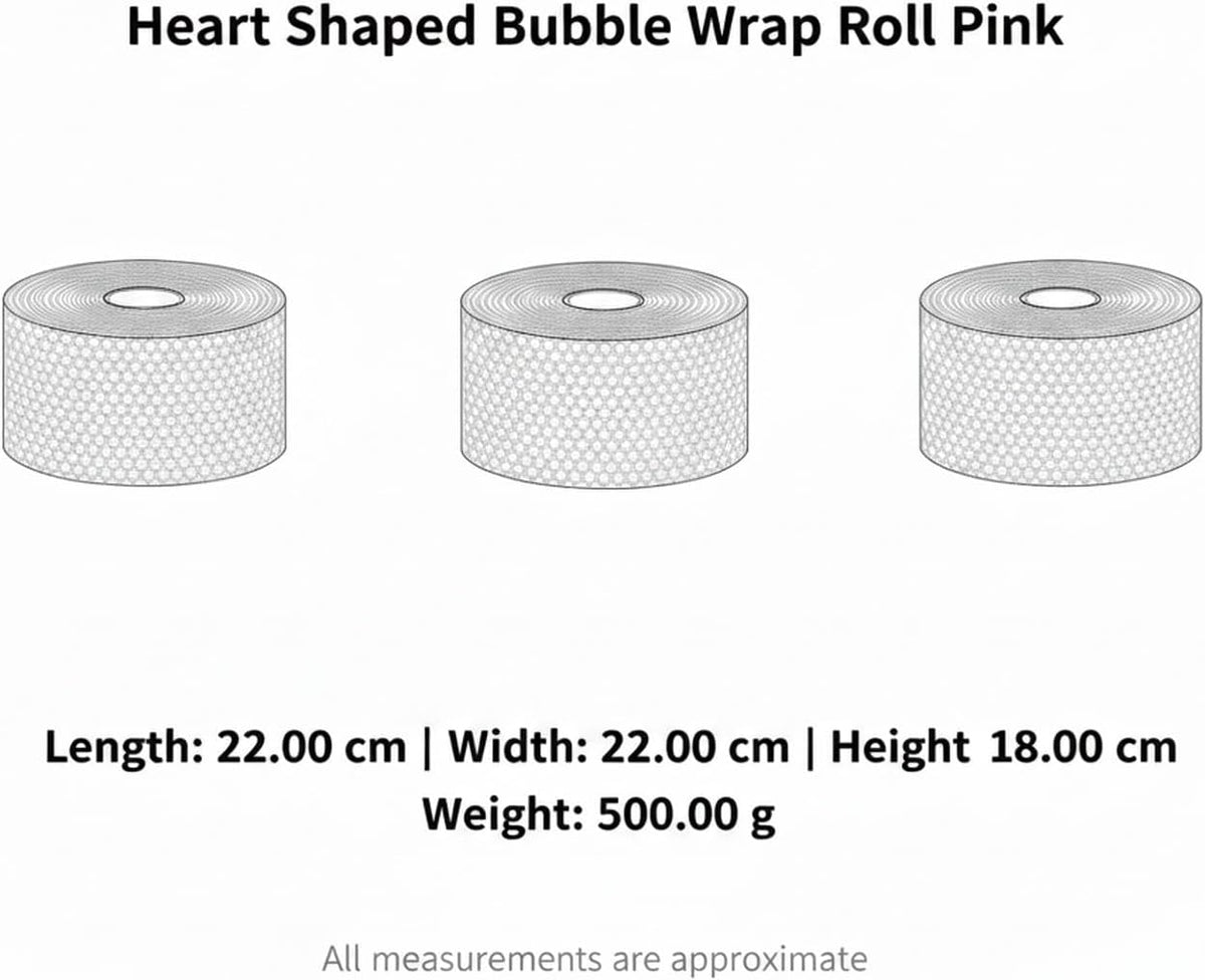 Heart Shaped Bubble Wrap Roll Pink for Gift Wrapping and Shipping Protection
