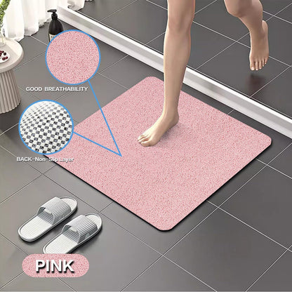 Square Non-Slip Shower Mat 24x24 Inches, Quick-Draining Bath Mat for Shower Floor, PVC Loofah Textured Shower Stall Mat, Secure Anti-Slip Bathroom Mat, Boho Style Bath Mat (Pink)