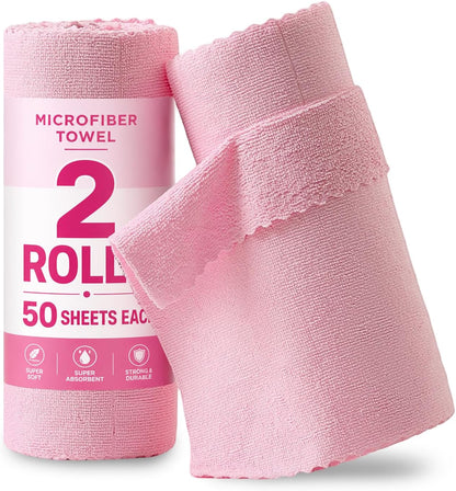 2 Roll Reusable Paper Towels,100 Sheets Tear Away Microfiber Cleaning Cloth, Lint Free Cleaning Rags for Kitchen, Dishcloth,Household Cleaning Supplies