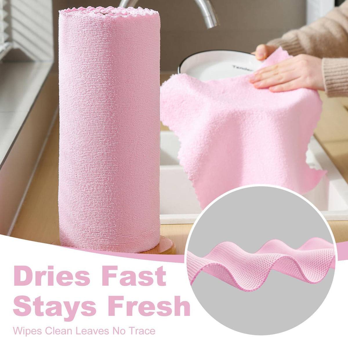 2 Roll Reusable Paper Towels,100 Sheets Tear Away Microfiber Cleaning Cloth, Lint Free Cleaning Rags for Kitchen, Dishcloth,Household Cleaning Supplies