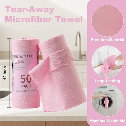 2 Roll Reusable Paper Towels,100 Sheets Tear Away Microfiber Cleaning Cloth, Lint Free Cleaning Rags for Kitchen, Dishcloth,Household Cleaning Supplies