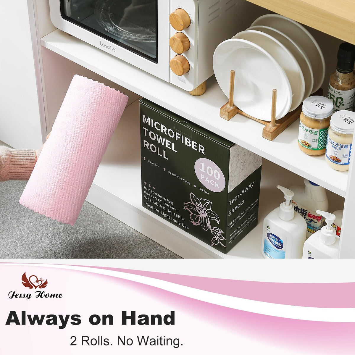 2 Roll Reusable Paper Towels,100 Sheets Tear Away Microfiber Cleaning Cloth, Lint Free Cleaning Rags for Kitchen, Dishcloth,Household Cleaning Supplies