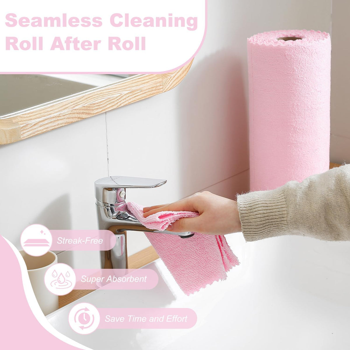 2 Roll Reusable Paper Towels,100 Sheets Tear Away Microfiber Cleaning Cloth, Lint Free Cleaning Rags for Kitchen, Dishcloth,Household Cleaning Supplies