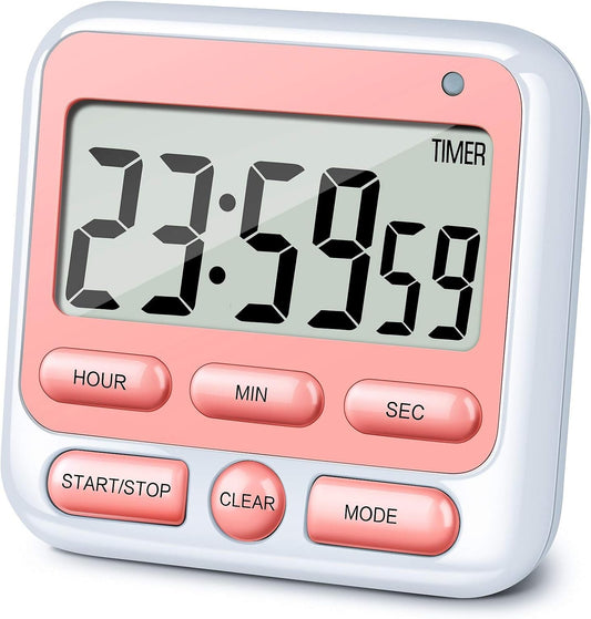 4-in-1 Digital Timer with Count Up/Down, Clock & Alarm, Ring & Silent Modes