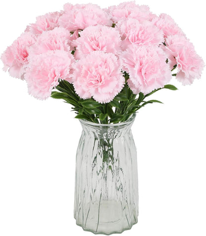 16PCS Pink Carnations Artificial Flowers 14.8'' Fake Carnation Silk Flowers with Single Stem Faux Carnations Flowers for Home Table Centerpiece Wedding Decor Floral Arrangements (Light Pink)