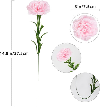 16PCS Pink Carnations Artificial Flowers 14.8'' Fake Carnation Silk Flowers with Single Stem Faux Carnations Flowers for Home Table Centerpiece Wedding Decor Floral Arrangements (Light Pink)