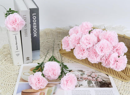 16PCS Pink Carnations Artificial Flowers 14.8'' Fake Carnation Silk Flowers with Single Stem Faux Carnations Flowers for Home Table Centerpiece Wedding Decor Floral Arrangements (Light Pink)