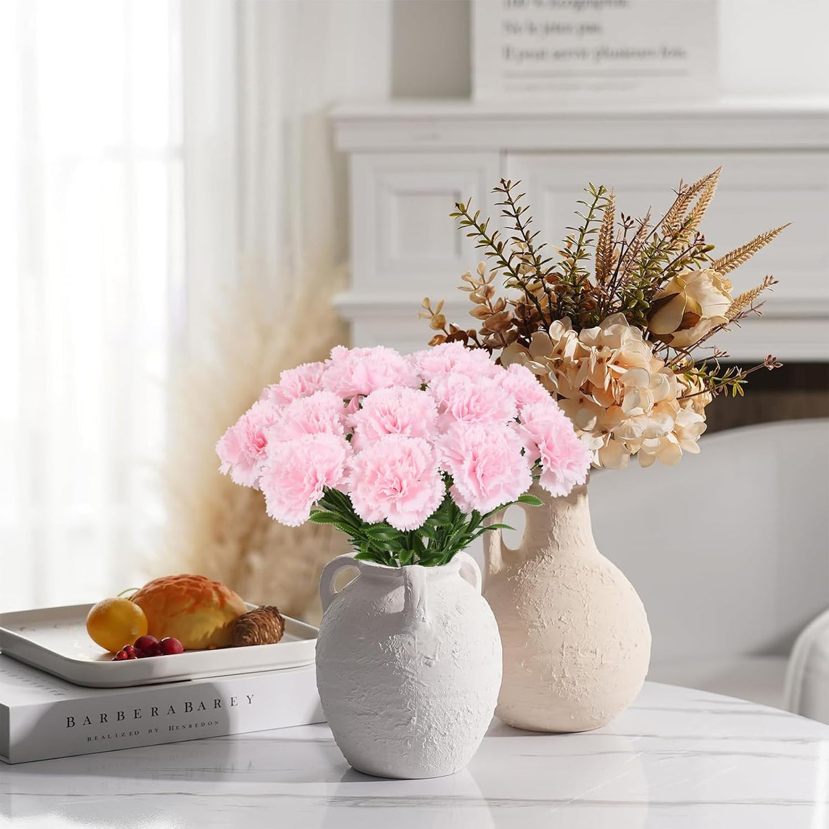 16PCS Pink Carnations Artificial Flowers 14.8'' Fake Carnation Silk Flowers with Single Stem Faux Carnations Flowers for Home Table Centerpiece Wedding Decor Floral Arrangements (Light Pink)