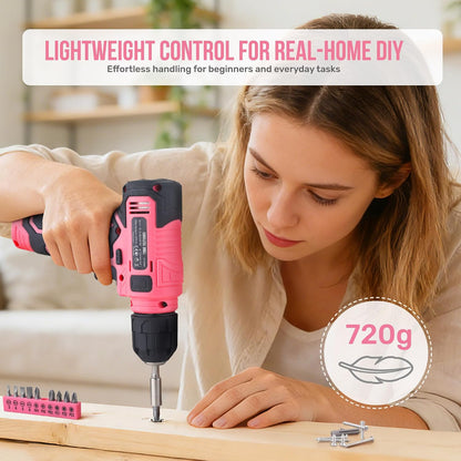 Hi-Spec 8V USB Power Drill Driver Bit Set with Hanging Kit for DIY, Pink