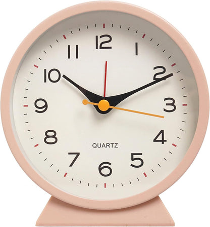 Small Antique Retro Analog Alarm Clock, 4.5" Desk Clock, Pink