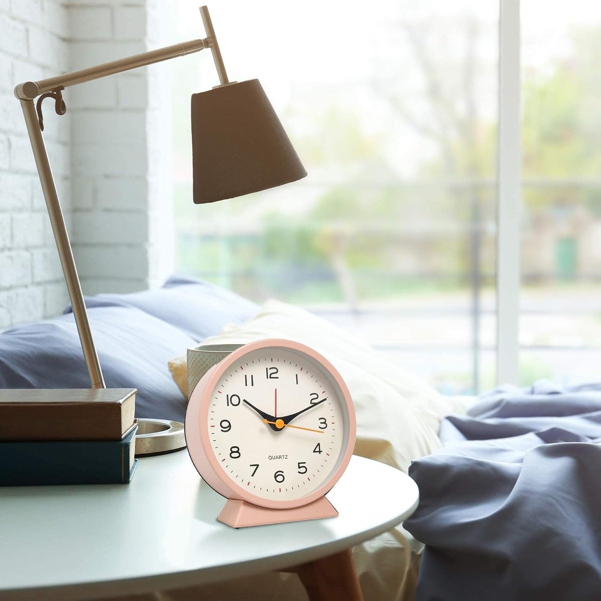 Small Antique Retro Analog Alarm Clock, 4.5" Desk Clock, Pink