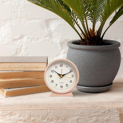 Small Antique Retro Analog Alarm Clock, 4.5" Desk Clock, Pink