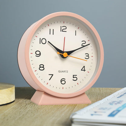 Small Antique Retro Analog Alarm Clock, 4.5" Desk Clock, Pink