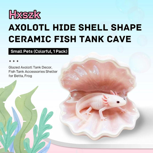 Axolotl Hide Shell - Ceramic Aquarium Cave, Glazed Axolotl Tank Decor, Fish Tank Accessories Shelter for Betta, Frog, Small Pets (Colorful, 1 Pack)