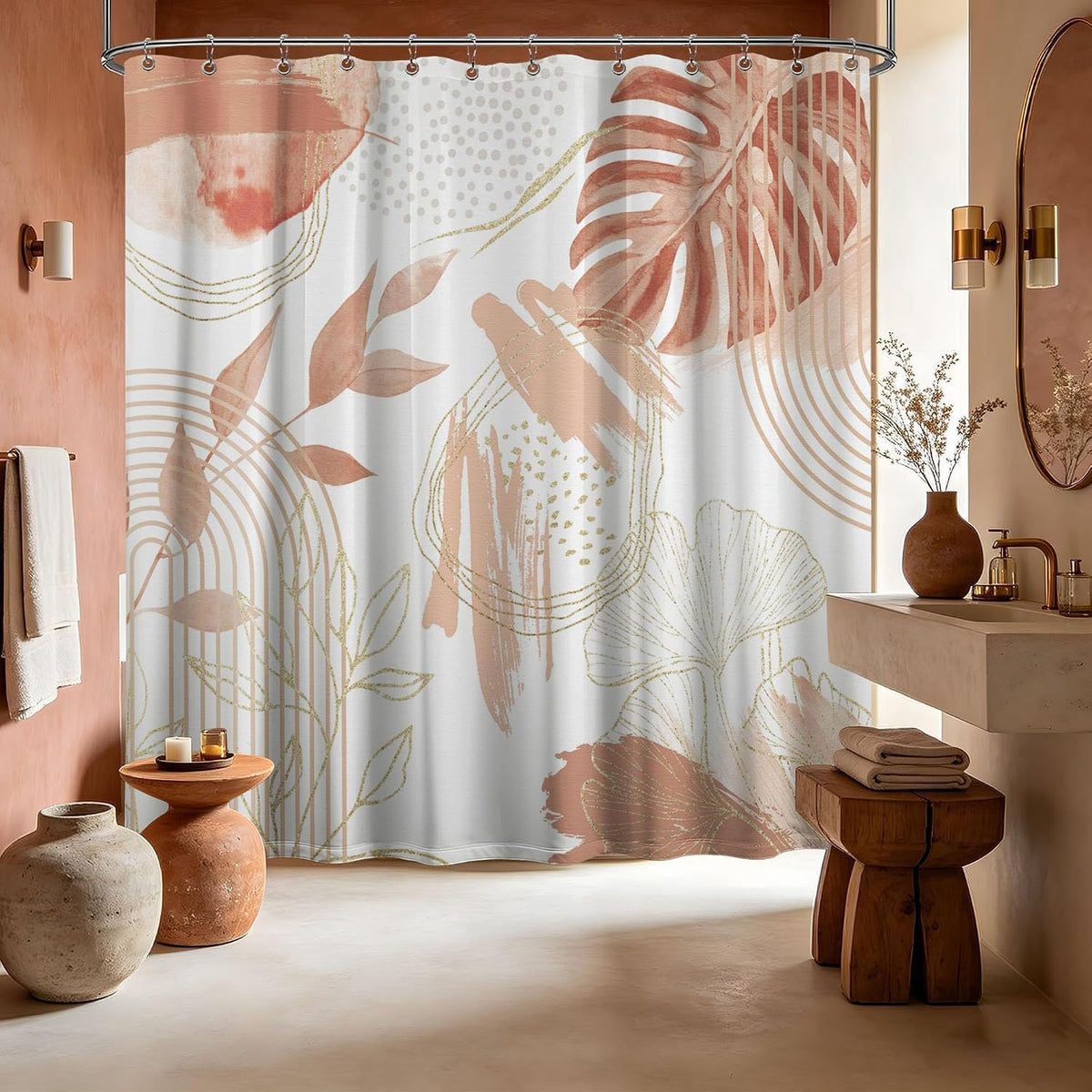 Coral Pink Peach Extra Long Shower Curtain, Tall 72x84 in