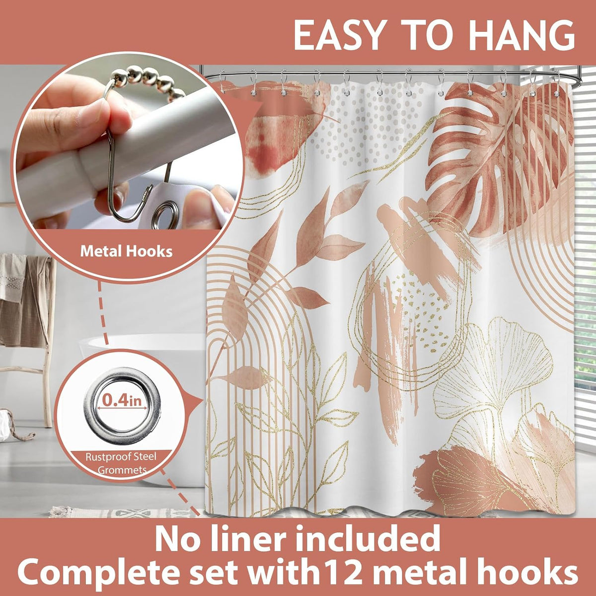 Coral Pink Peach Extra Long Shower Curtain, Tall 72x84 in