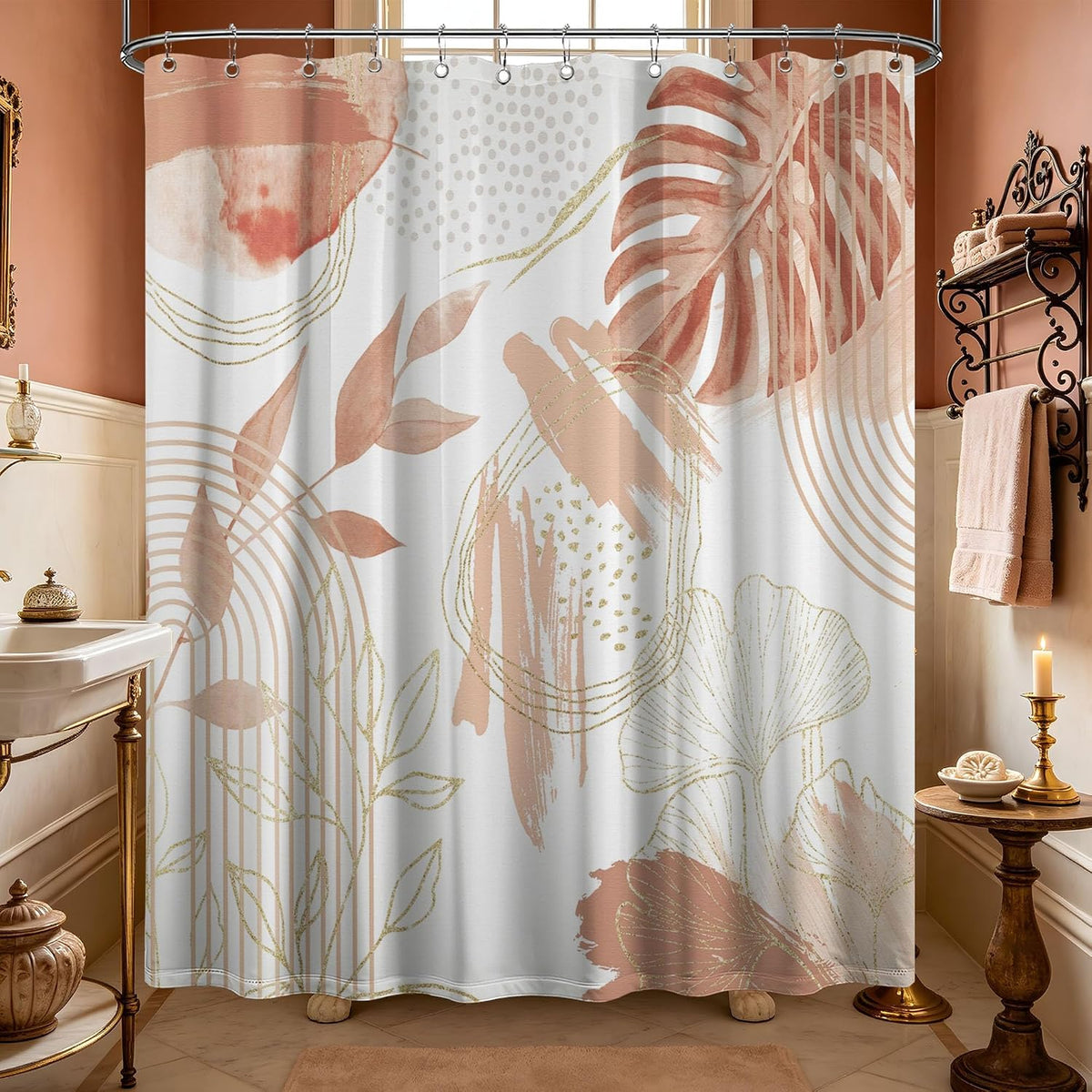 Coral Pink Peach Extra Long Shower Curtain, Tall 72x84 in