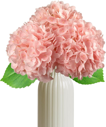 3Pcs Real Touch Light Pink Hydrangea Artificial Flowers - 16.7" 3D Latex Light Blush Pink Faux Hydrangeas with 7.1" Large Head for Bridal Bouquet, Baby Shower Decor