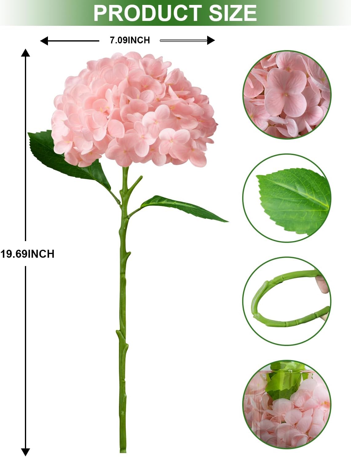 3Pcs Real Touch Light Pink Hydrangea Artificial Flowers - 16.7" 3D Latex Light Blush Pink Faux Hydrangeas with 7.1" Large Head for Bridal Bouquet, Baby Shower Decor