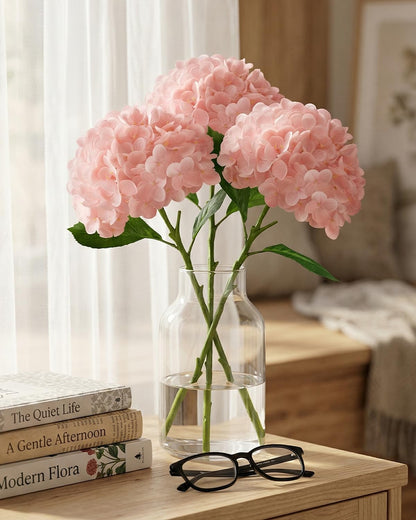 3Pcs Real Touch Light Pink Hydrangea Artificial Flowers - 16.7" 3D Latex Light Blush Pink Faux Hydrangeas with 7.1" Large Head for Bridal Bouquet, Baby Shower Decor