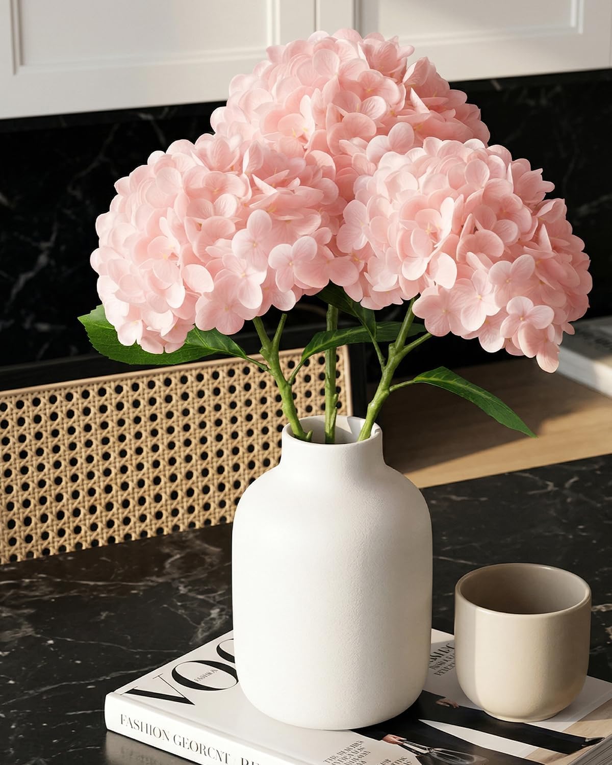 3Pcs Real Touch Light Pink Hydrangea Artificial Flowers - 16.7" 3D Latex Light Blush Pink Faux Hydrangeas with 7.1" Large Head for Bridal Bouquet, Baby Shower Decor