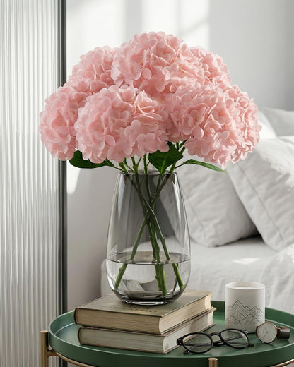 3Pcs Real Touch Light Pink Hydrangea Artificial Flowers - 16.7" 3D Latex Light Blush Pink Faux Hydrangeas with 7.1" Large Head for Bridal Bouquet, Baby Shower Decor