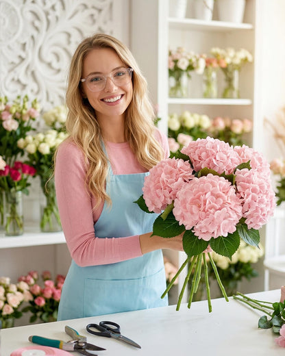 3Pcs Real Touch Light Pink Hydrangea Artificial Flowers - 16.7" 3D Latex Light Blush Pink Faux Hydrangeas with 7.1" Large Head for Bridal Bouquet, Baby Shower Decor