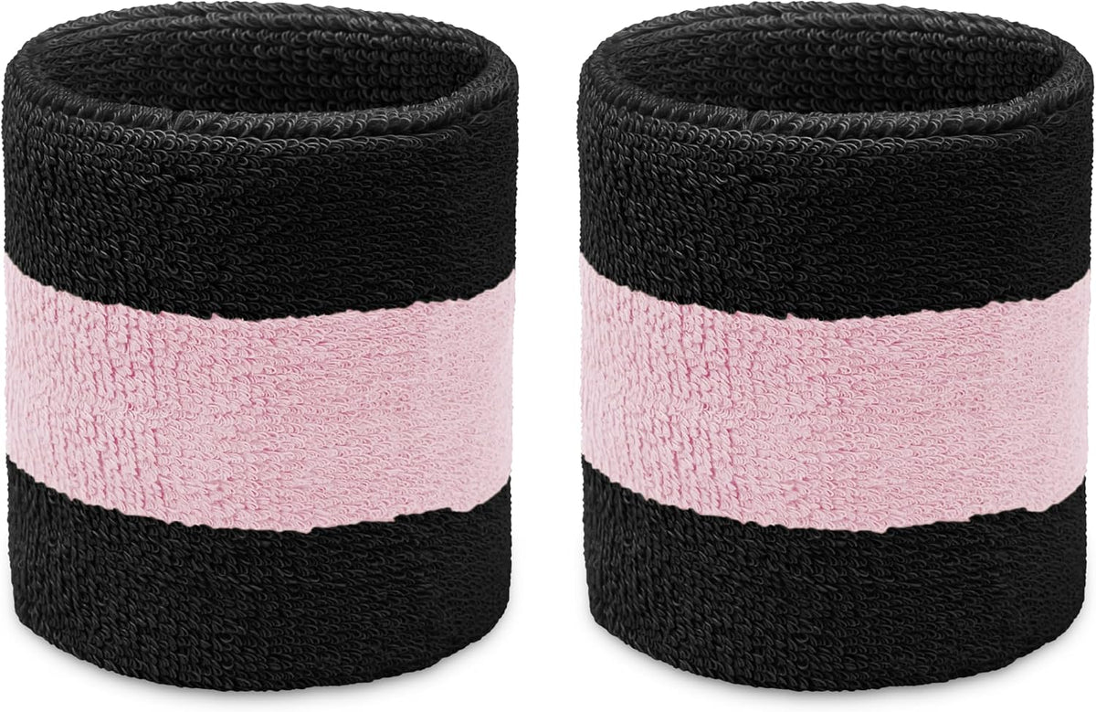 2-Color Striped Wrist Sweatbands, Terry Cloth, 1 Pair