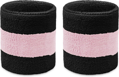 2-Color Striped Wrist Sweatbands, Terry Cloth, 1 Pair