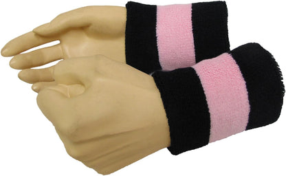 2-Color Striped Wrist Sweatbands, Terry Cloth, 1 Pair