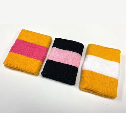 2-Color Striped Wrist Sweatbands, Terry Cloth, 1 Pair