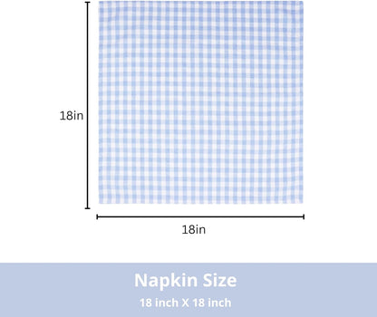 PurpleEssences Mini Gingham Check Dinner Cloth Napkin - Spring Easter Summer - Mitered Corners - 18x18 Inch - Set of 12-100% Cotton - Reusable Washable - Sky Blue and White