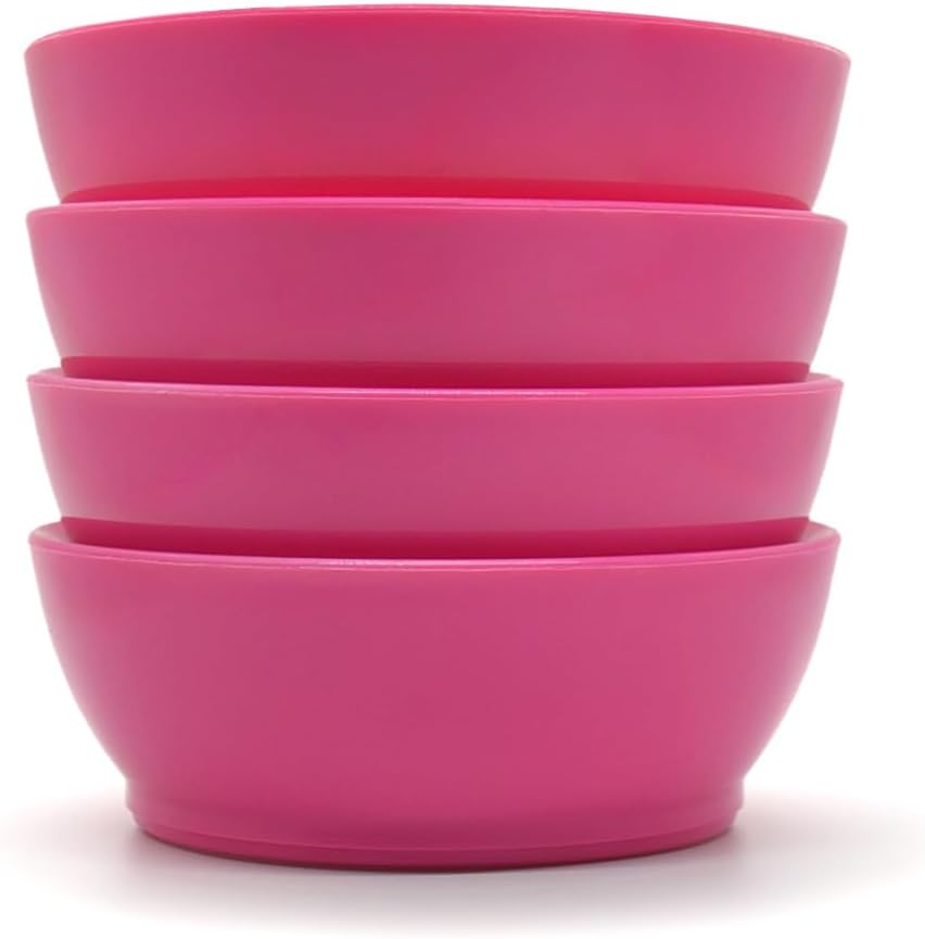 12oz Non-Spill Plastic Bowl Set, Hibiscus Pink, Set of 4