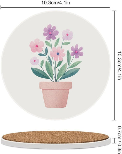 Watercolor Flower Pot in Light Pink Purple Coasters Set of 4 Absorbent Coasters