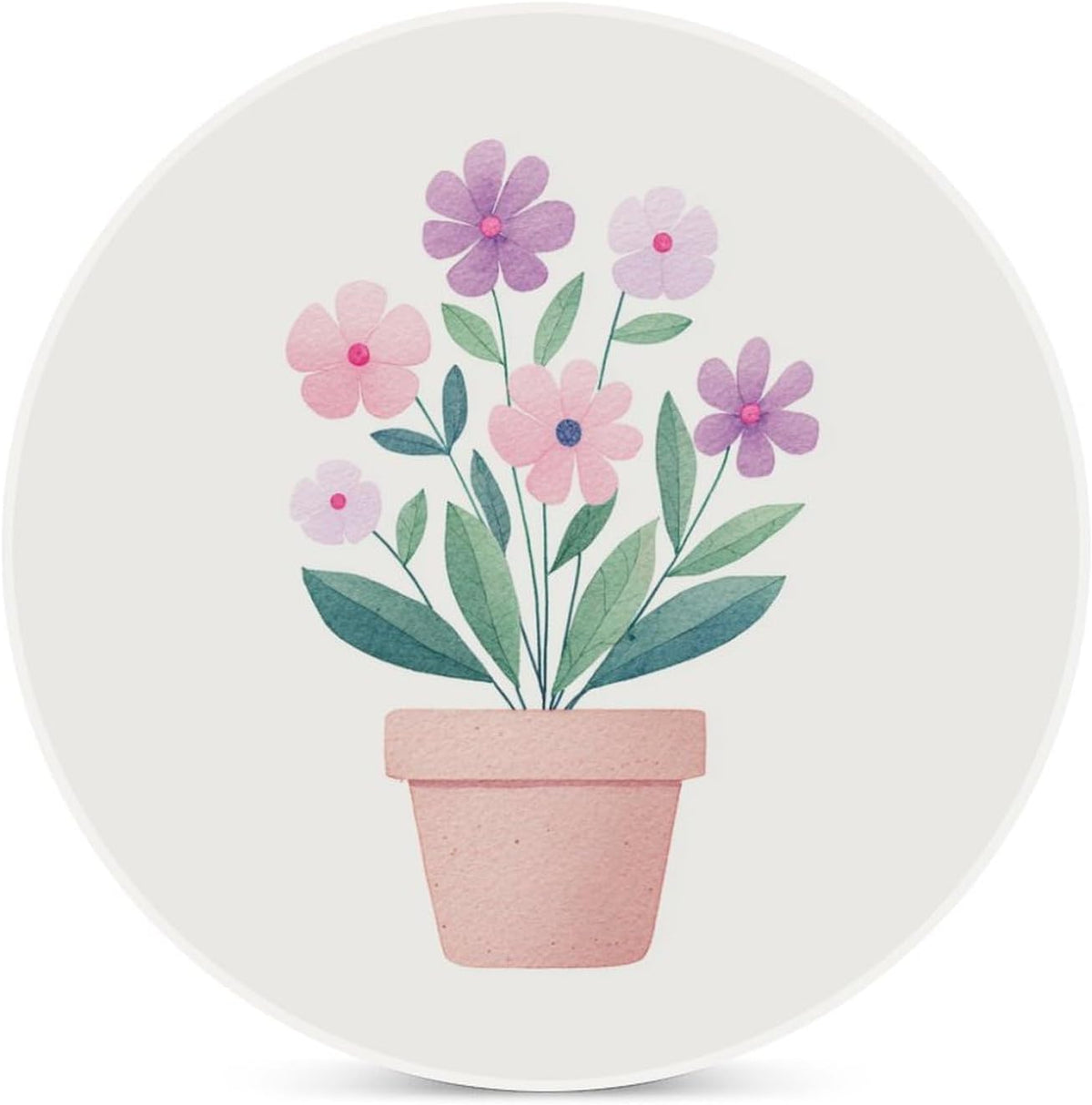 Watercolor Flower Pot in Light Pink Purple Coasters Set of 4 Absorbent Coasters