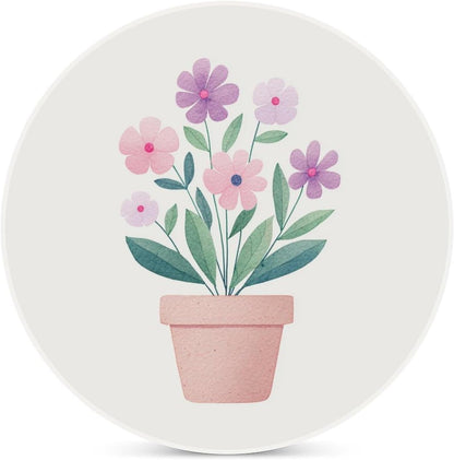 Watercolor Flower Pot in Light Pink Purple Coasters Set of 4 Absorbent Coasters