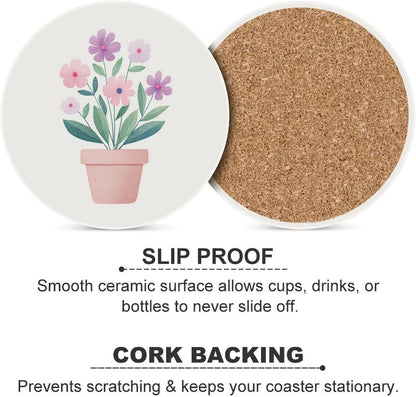 Watercolor Flower Pot in Light Pink Purple Coasters Set of 4 Absorbent Coasters