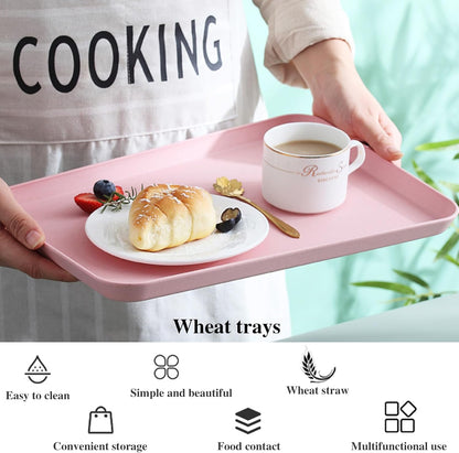Fast Food Trays 10x14 Wheat Straw, Rectangular Serving Platter, Lunch Dinner Tray, Cafeteria Trays for Appetizer Snack Cafe Tea Outdoor Party, Dishwasher Safe (Pink)