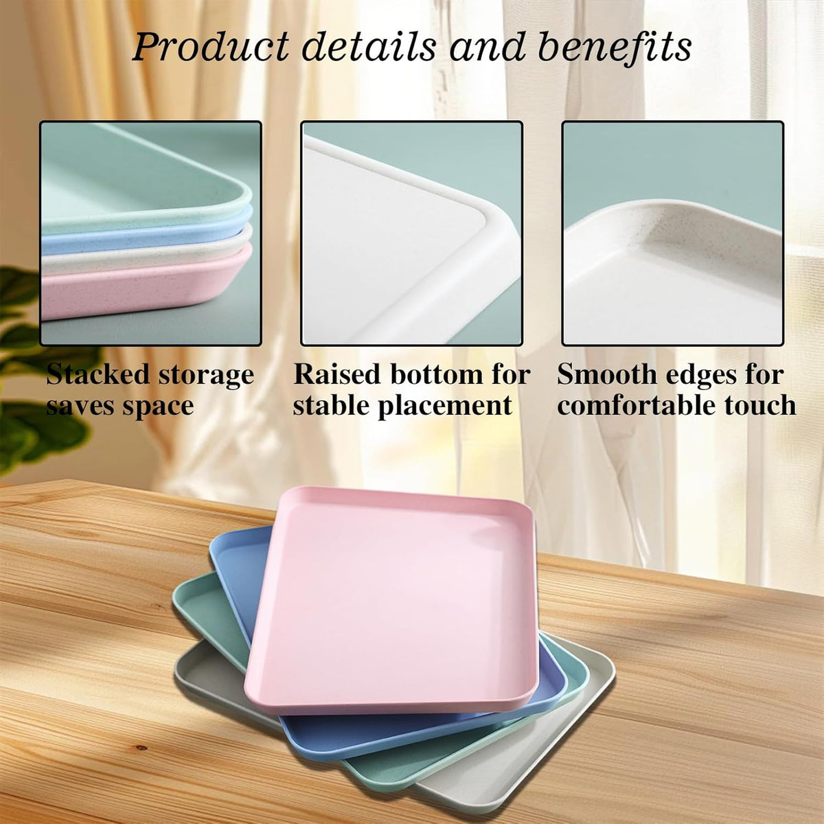 Fast Food Trays 10x14 Wheat Straw, Rectangular Serving Platter, Lunch Dinner Tray, Cafeteria Trays for Appetizer Snack Cafe Tea Outdoor Party, Dishwasher Safe (Pink)