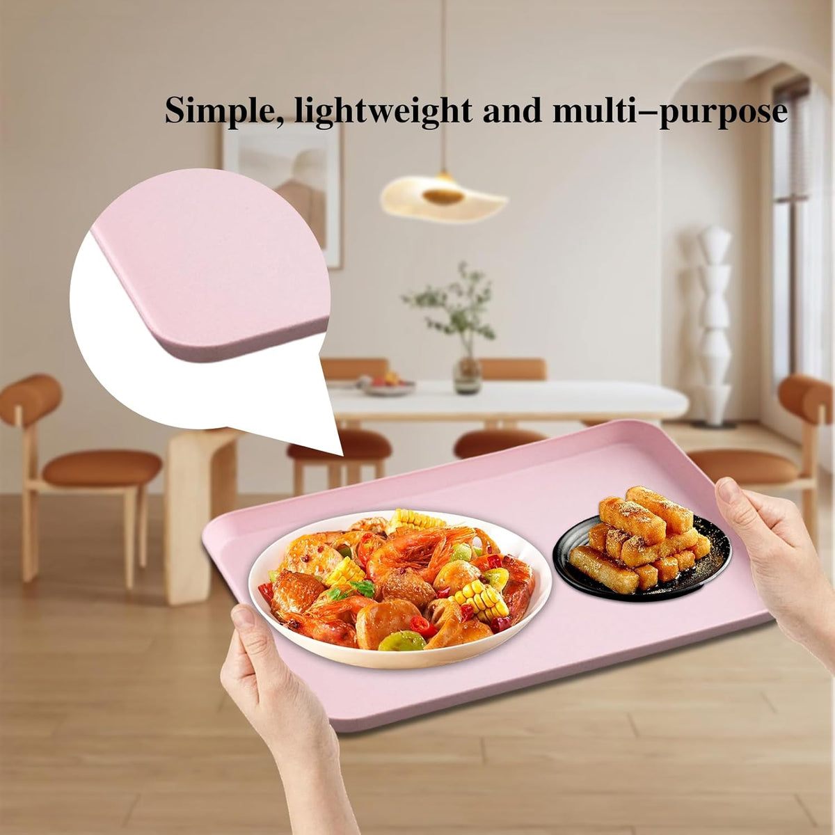 Fast Food Trays 10x14 Wheat Straw, Rectangular Serving Platter, Lunch Dinner Tray, Cafeteria Trays for Appetizer Snack Cafe Tea Outdoor Party, Dishwasher Safe (Pink)