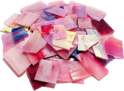 Pink and Purple Glass Mosaic Tiles, Irregular Stained Glass Scraps Sheets, Mosaic Pieces for Crafts, 35oz/1kgs Value Pack