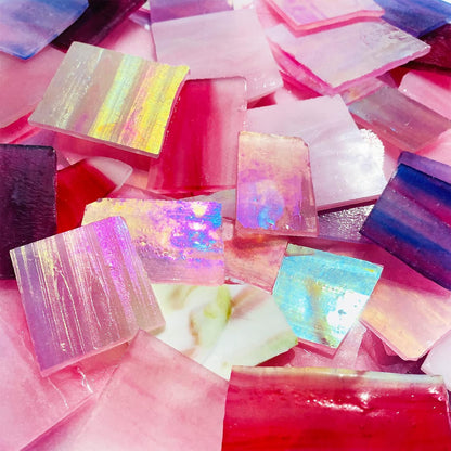 Pink and Purple Glass Mosaic Tiles, Irregular Stained Glass Scraps Sheets, Mosaic Pieces for Crafts, 35oz/1kgs Value Pack