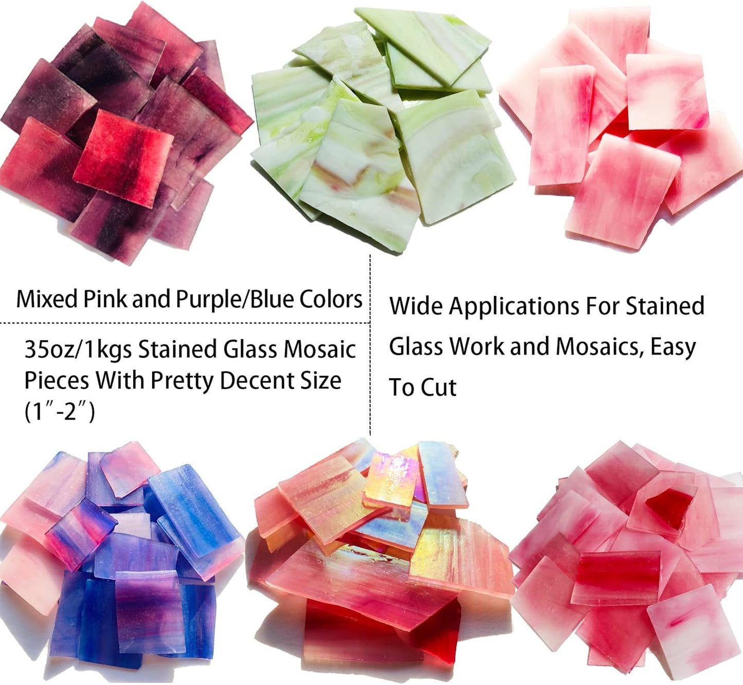 Pink and Purple Glass Mosaic Tiles, Irregular Stained Glass Scraps Sheets, Mosaic Pieces for Crafts, 35oz/1kgs Value Pack